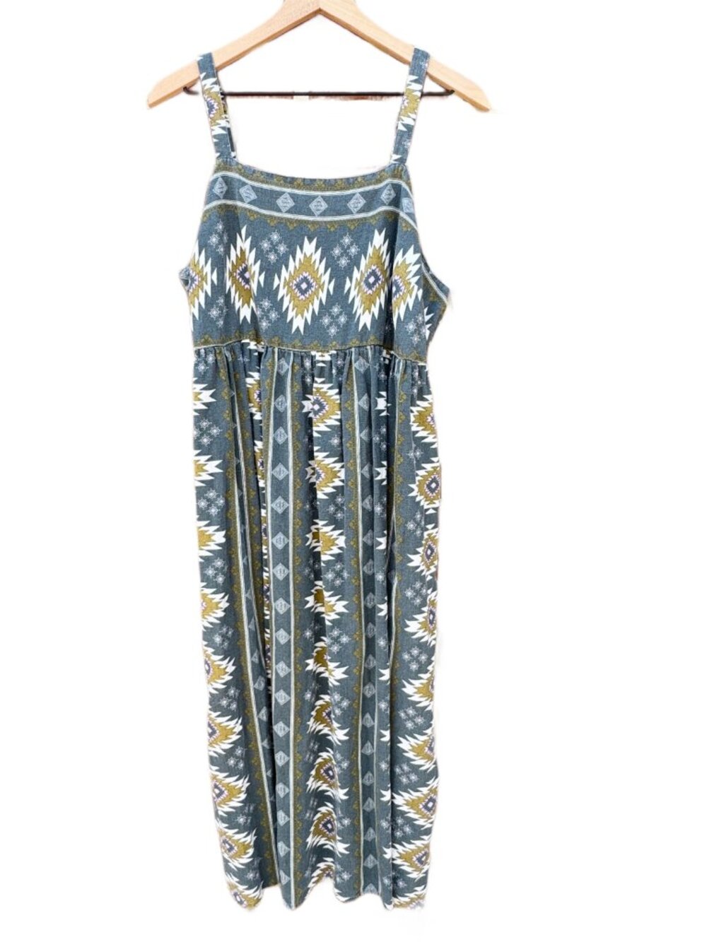 Sonoma Goods For Life Jumper Dress Womens XL Gray Green Aztec Print Pockets Boho - Picture 2 of 14